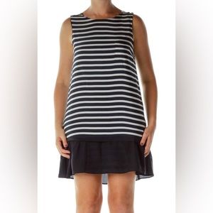 Zara Woman Navy & White Stripe Silk Dress
